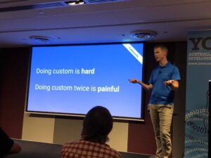 Doing custom design and layout for apps is hard. Doing it twice is PAINFUL. @flutterio solves this with platform layering. #yow17 https://t.co/InmWcOZ3Qq