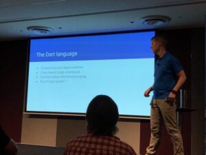 Kasper introducing us all to @google's Dart programming language. Not too scary, and now it even has a sound type system! #yow17 https://t.co/gBQbbS7gu6