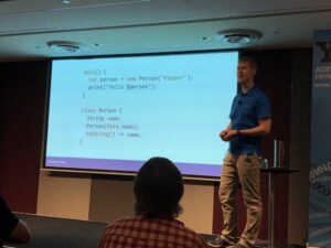 Kasper introducing us all to @google's Dart programming language. Not too scary, and now it even has a sound type system! #yow17 https://t.co/gBQbbS7gu6