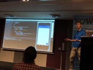 Nice demo of "hot reload" as Kasper changes parts of his demo app and updates on the fly. Just-in-time compilation of Dart code is very cool! #yow17 https://t.co/zUvwu7zBX4