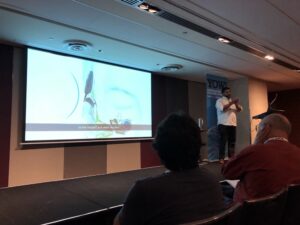 Brief intro into cochlear implants from @xerxesb. Always shocked looks when attendees hear that the first one was the size of an Airpods case, drilled into a person's skull! 😱 #yow17 https://t.co/dQLJJ89KYM