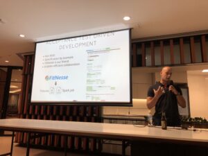 FitNesse - sort of like a wiki that runs acceptance tests; allows collaboration because BAs can write requirements directly in it. Interesting! https://t.co/v1Pz6QNbou @OCTODownUnder #TechShare #techsharesydney https://t.co/JepLjdGEAb