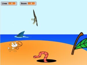 I made my first computer game since high school! 😆 Can you catch enough seagulls to lift the giant peach before Earthworm gets tired of being bait? https://t.co/thfyZf8rCB So far my high score is 30. :) #cs50 @cs50 https://t.co/4JmNdMDbpw