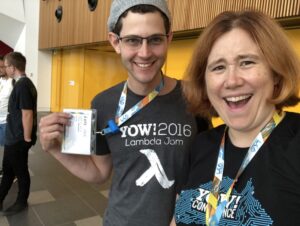 I keep finding folks at #lca2018 wearing @yow_conf shirts. 😜 @hackuador @nickzoic https://t.co/pp56WfEE4j