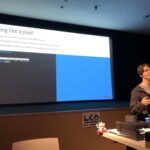 Now we're getting a bit more into some tech details and code with @metaeaux showing us how to think like a pixel. #artandtech #lca2018 🖼️❤️💻 https://t.co/szIP03s1QF