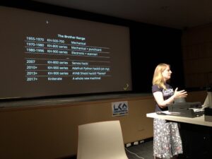 It's a rule that every knitting and programming talk has to mention punchcards. 😂 @chixors explaining knitting machines to a crowd of folks who've mainly never seen them! #artandtech #lca2018 https://t.co/Qsc8K3atyK