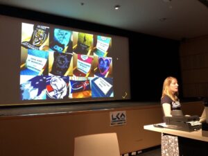 Some of the amazing @HeartOfPluto_ knitting projects. I LOVE the @HamiltonMusical blanket!! #artandtech #lca2018 🖼️❤️💻 https://t.co/MosdllrxKw