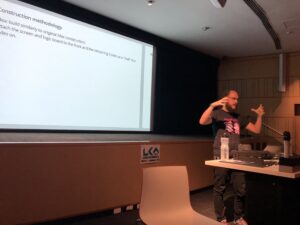 Old school! @DrJosh9000 (after literally running over from the FPGA miniconf) is showing us his project to build a mini balsa wood Mac case for a Raspberry Pi. #artandtech #lca2018 🖼️❤️💻 https://t.co/rZpJnVe1oU