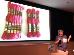 I'm DYING. @glasnt is talking about translating from DMC floss to wool. I have used that horrible converter. 😂 #artandtech #lca2018 🖼️❤️💻 https://t.co/NZiPLibhV2