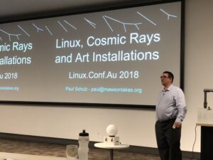 Hearing about cosmic ray detection as an art installation from @pschulz01. This could've really been an #artandtech talk yesterday! #lca2018 🖼️❤️💻 https://t.co/iGHdQRHLWN