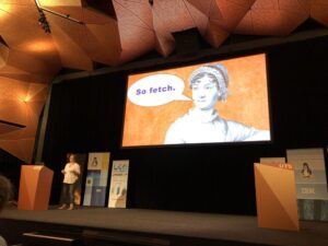 I am at a tech conference where I've seen two sessions in a row with Mean Girls "fetch" references. 👏 #lca2018 @hannahcancode @jessfraz https://t.co/7Dgzz15FKw