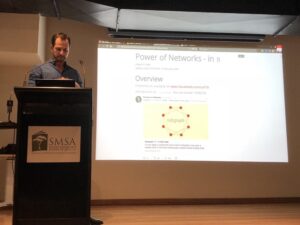 Learning about network analysis in R from @FPHeld of @DataScienceSyd. His talk is already online if you're curious! https://t.co/RbrsdQDD35 #surf18 https://t.co/0jew5a2sLn