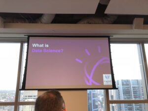 First speaker is @orchyluke talking about what data science is and what skills you need. Lots of prospective data scientists here! #sydneymachinelearning https://t.co/6S7yCCOhGe