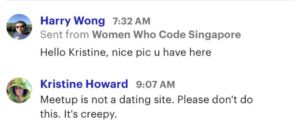 Awww, now I feel included too! A man has gone out of his way to scroll through members of a Women Who Code @meetup group to tell me he likes my photo. 😐 https://t.co/IQfxfwaNG3