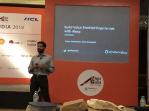 Excited to see my new friend @soganmageshwar talking about designing for voice and building skills for Alexa! @alexadevs #agileindia2018 https://t.co/pYvZBxxH8E