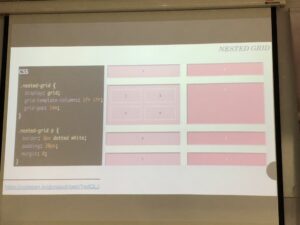 Now it’s Gloria’s turn to show us CSS grid template areas. (NESTING! THE DREAM OF TABLES-FOR-LAYOUT IS ALIVE AND WELL! 🙌 😭) @JuniorDevSG https://t.co/IoDuKsFJfR