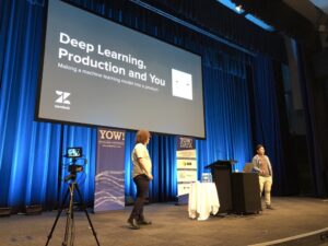 Quokka selfie and a cute doggo in the intro from @JeffreyTheobald and Wai Chee from @Zendesk! They’re telling us about putting ML systems into production. #YowData https://t.co/mStroMGt1u