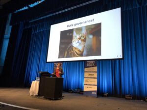 Yay! @FCTweedie talking data governance and rectifying the imbalance of cute dog photos to cats. 👏😻 #YOWData https://t.co/1USfjc3qKk