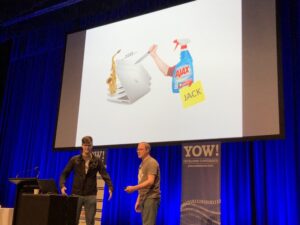 The jokes (and rhymes with Flax) coming thick and fast at #ylj18. Something about AJAX attacking relaxing stacks of Macs while yaks and Drax fax tax packs… 😂👏 https://t.co/zUHhrr7peQ