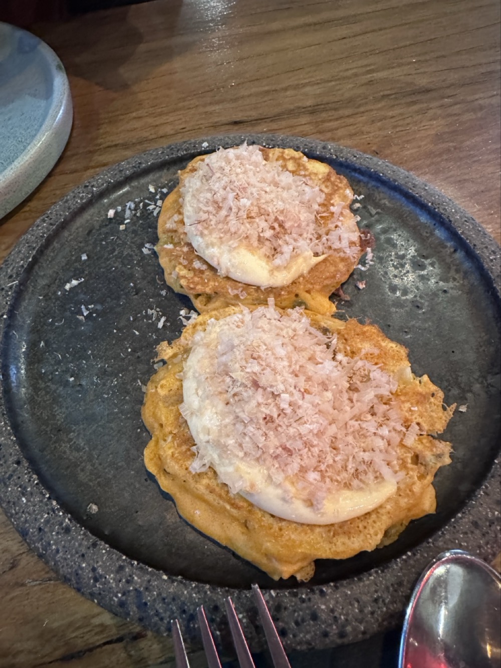 kimchi & oyster pancake, kewpie mayo, sriracha