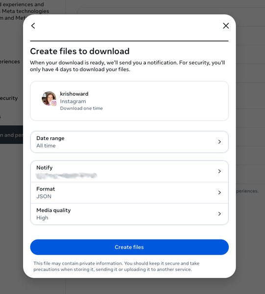 Instagram download settings