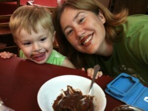 I introduced Isaiah to chocolate pudding.