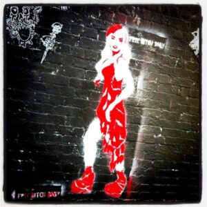 Gaga Meat Dress graffiti on a stencil wall here in Chippendale.