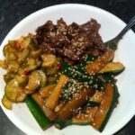 Homemade Korean Feast for dinner! Bulgogi, zucchini & pickled cukes. So good! Will blog recipes tomorrow.