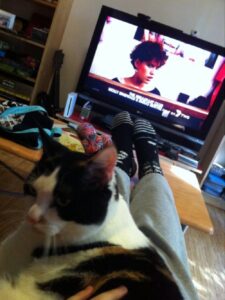 Giant sleepy cat resting on my legs. Hot coffee. Knitting. Molly Ringworld marathon. Nice start to the weekend.