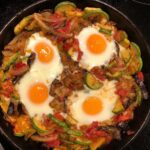 Eggplant, Squash, and Tomatoes with Baked Eggs. #dinner