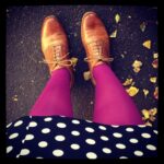 Rubine tights from @welovecolors, Oxfords, and polka dots. #winter #colouredtights