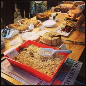 Big Cake Bake spread, including my Kitty Litter Cake!