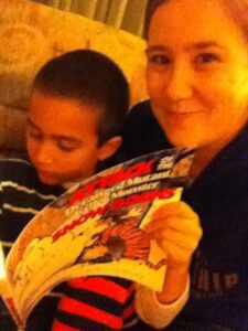 Just a boy, a book, his tiger, and his pretty proud aunt.