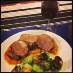 Lamb roast, pumpkin purée, and Brussels sprouts. #domesticgoddess