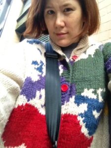 Taking advantage of today’s Knitters Guild topic to bust out my snuggly 80s-tastic geography cardigan.