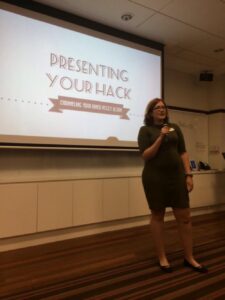 Two photos from my presentation at Girl Geek Dinners tonight. (I had a Mad Men theme going in my talk. First tech talk I've ever done that involved cosplay!) Thanks Georgi for the photos...