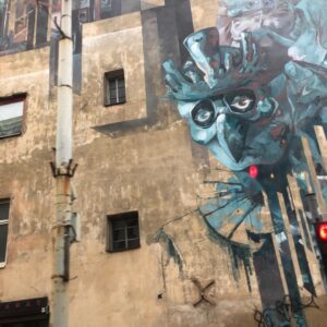 Bus tour of Vilnius on a grey and rainy day. Imposing edifices and stunning street art! @ Vilnius, Lithuania