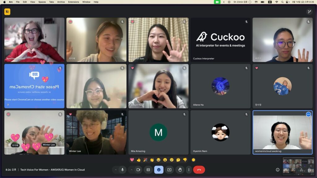 A screenshot of a Google Hangout showing a number of Korean women