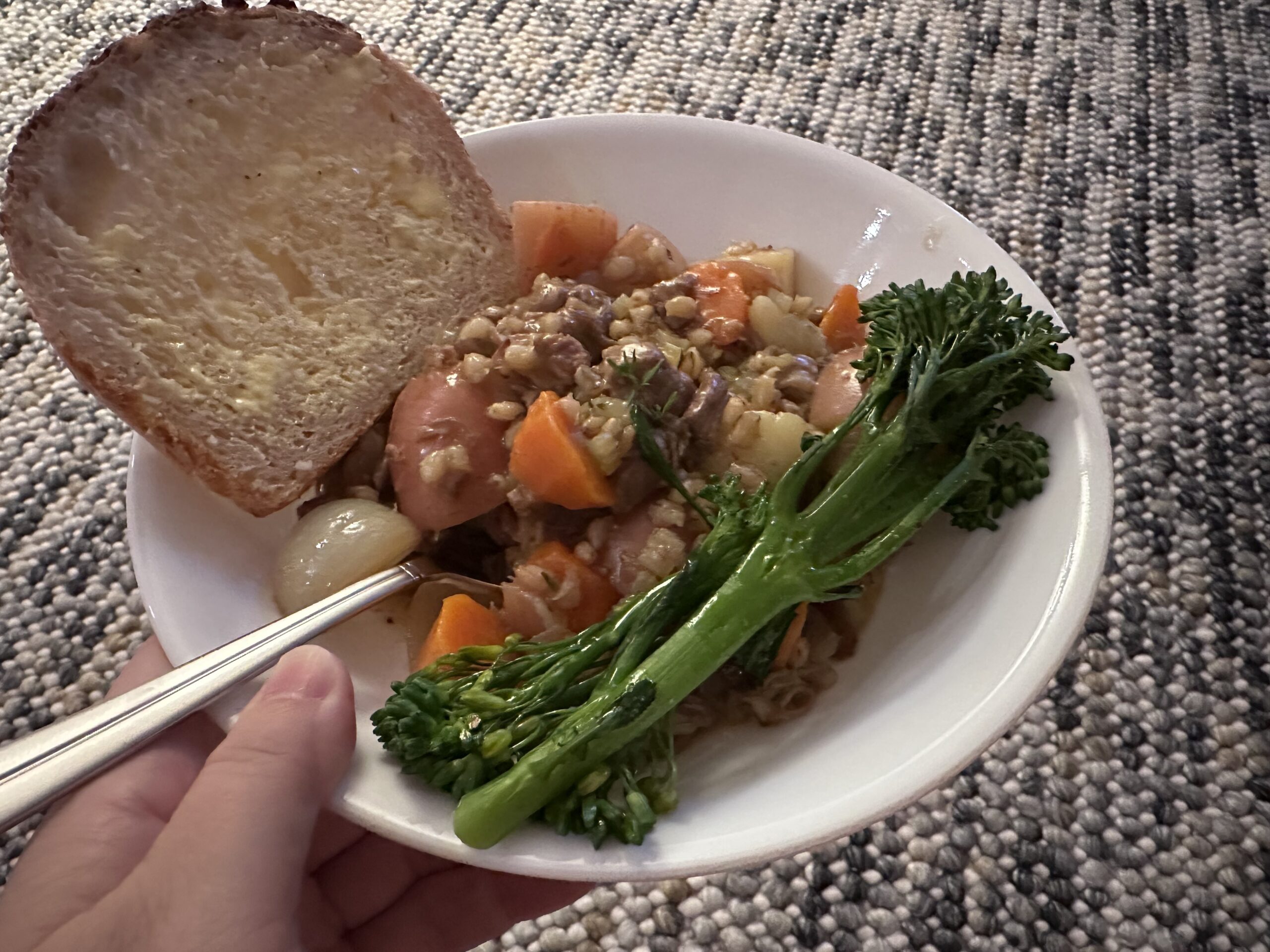 Pressure Cooker Lamb and Barley Stew with homemade bread