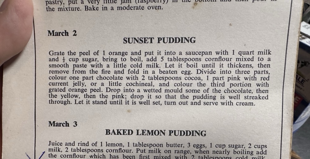 The recipe for Sunset Pudding